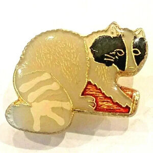Raccoon Enamel Hat Lapel Pin Brooch Gray Black